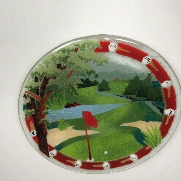 PEGGY KARR GLASS Golf Course plate golfer gift - Picture 3 of 8